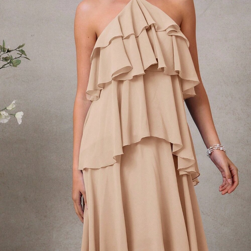 Khaki Elegant Women's Romantic Wedding Maxi Dress - Picture 5 of 5